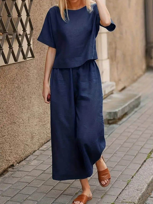 Stylish Suit, Crew-neck Casual T-shirt And Slacks - Velora