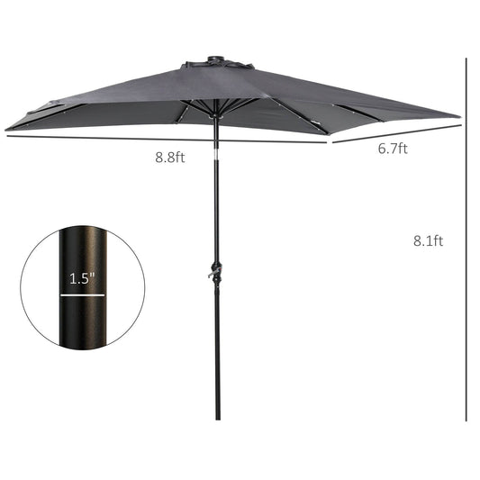 9 X 7 Ft Patio Umbrella Outdoor Table Market With Crank Solar LED Lights Tilt Button For Deck Dark Gray - Velora