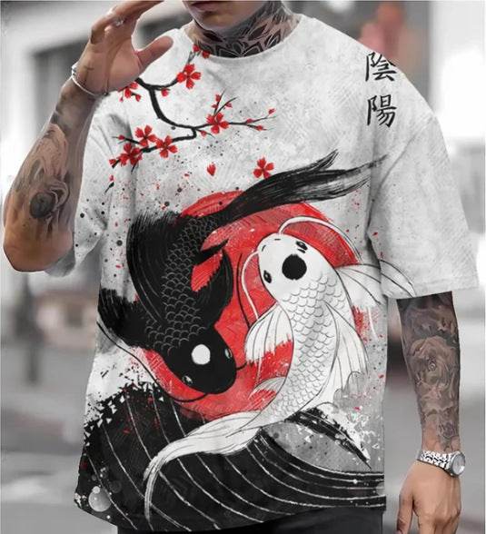 3D Printed Ukiyo-e T-shirt Men's Round Neck Short Sleeve - Velora