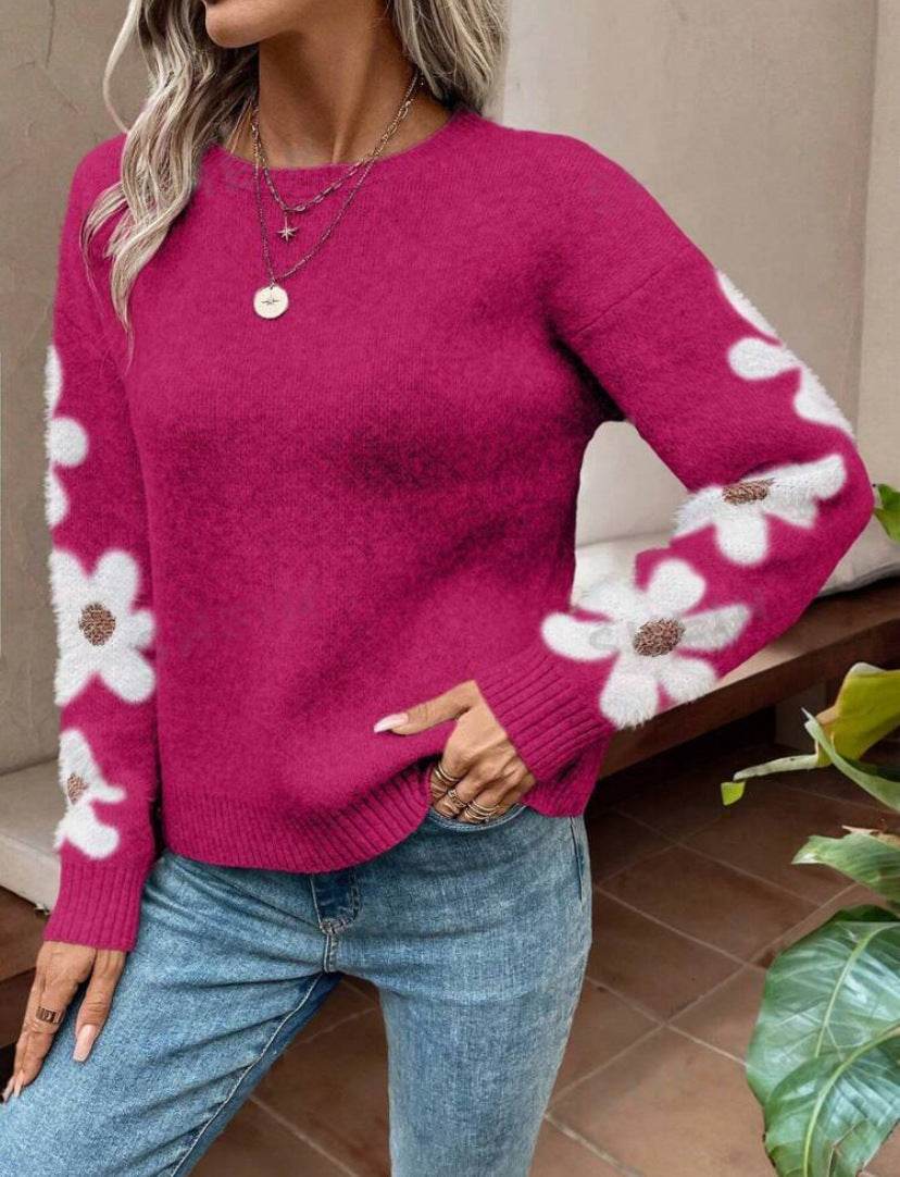 Elegant Elegant Flowers Jacquard Knitted Pullover Women - Velora