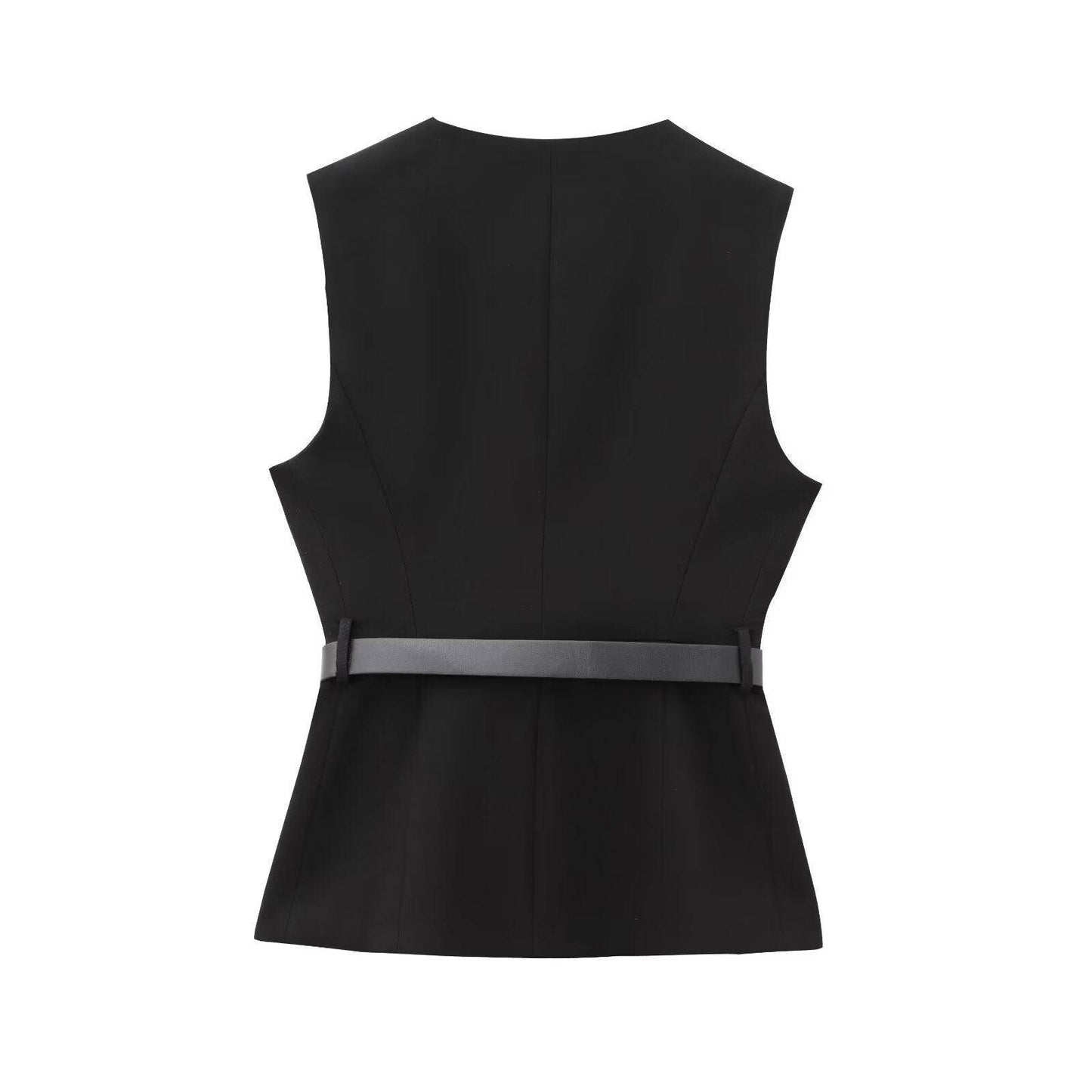 Belt Simple Sleeveless Shirt Bandage Dress Waist-tight Vest - Velora