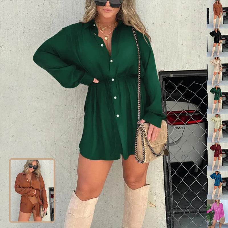 Women's Long Sleeve Jumpsuit With Button Fashion Shirt Dress - Velora