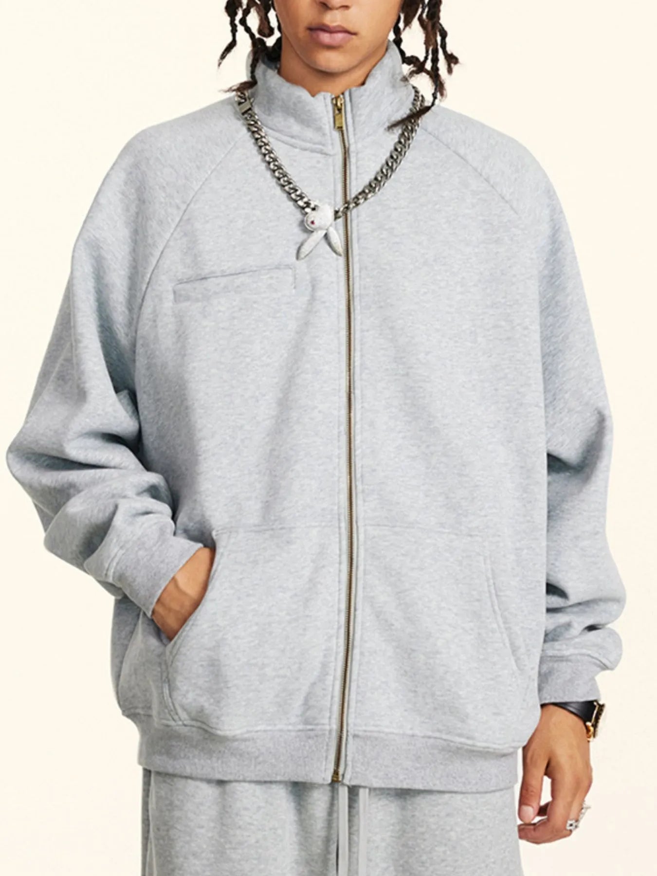 Men's Zip Up Raglan Sleeve Sweatshirt - Velora