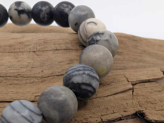 Black Network Stone Bracelet – 8mm Matte Beads