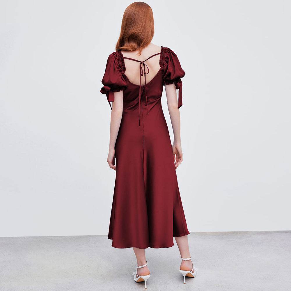 European And American Waist Fishtail Skirt Party Party Satin Satin Red Dress - Velora