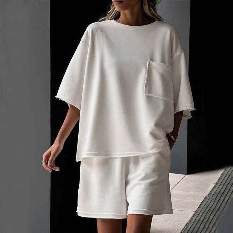 Women's Round Neck Short Sleeve Elastic Sports Shorts - Velora