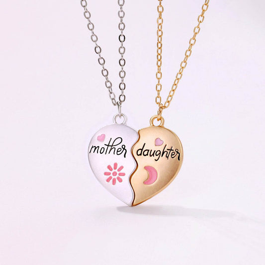 2PCS Set Jewelry Mother Daughter Necklace Matching Heart Magnetic Pendant Fashion Gifts For Mother's Day - Velora