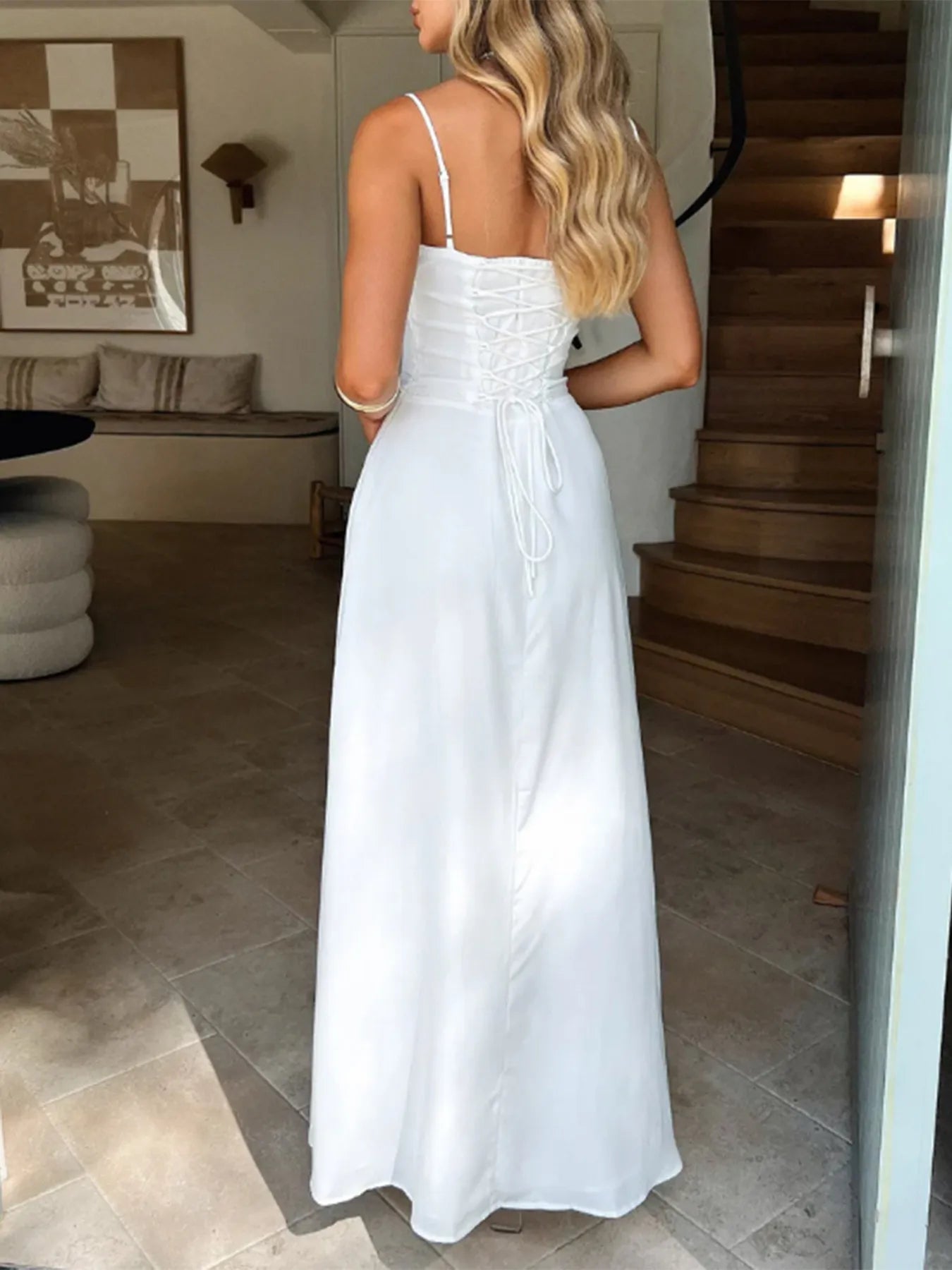 Lace-Up Solid Cami Dress - Velora