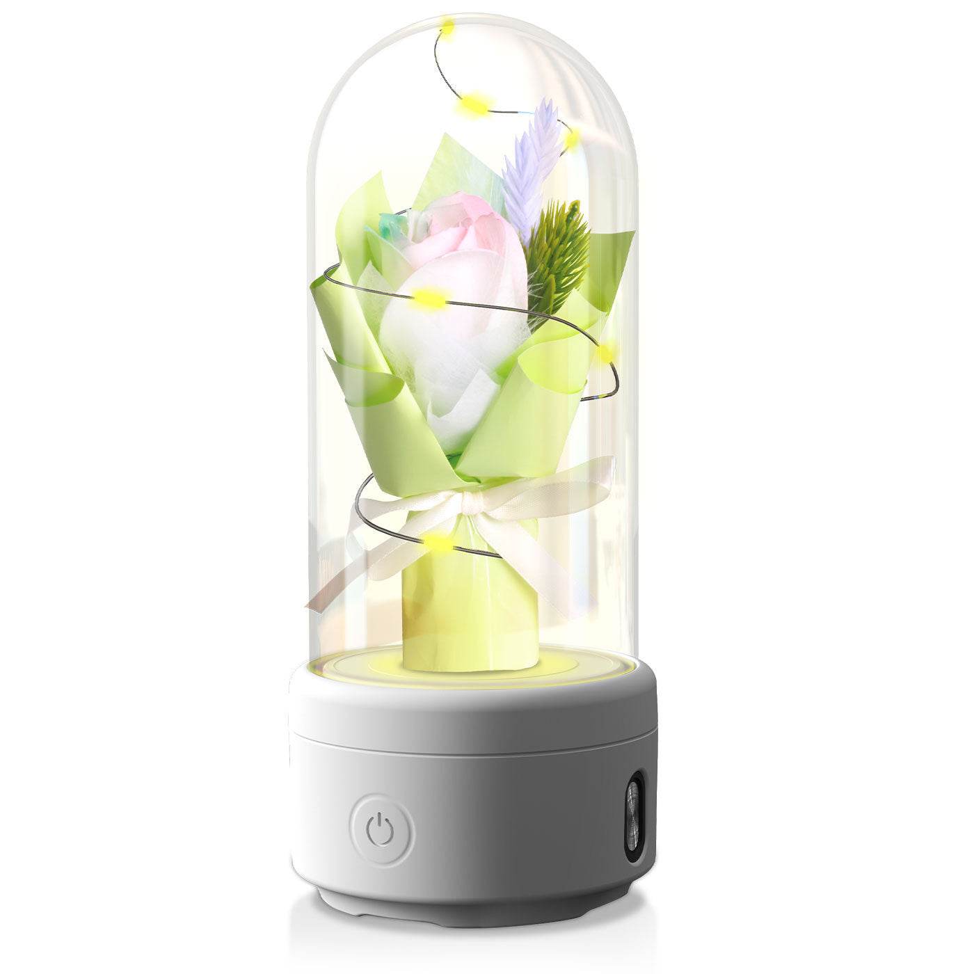 Creative 2 In 1 Bouquet LED Light And Bluetooth-compatible Speaker Mother's Day Gift Rose Luminous Night Light Ornament In Glass Cover - Velora