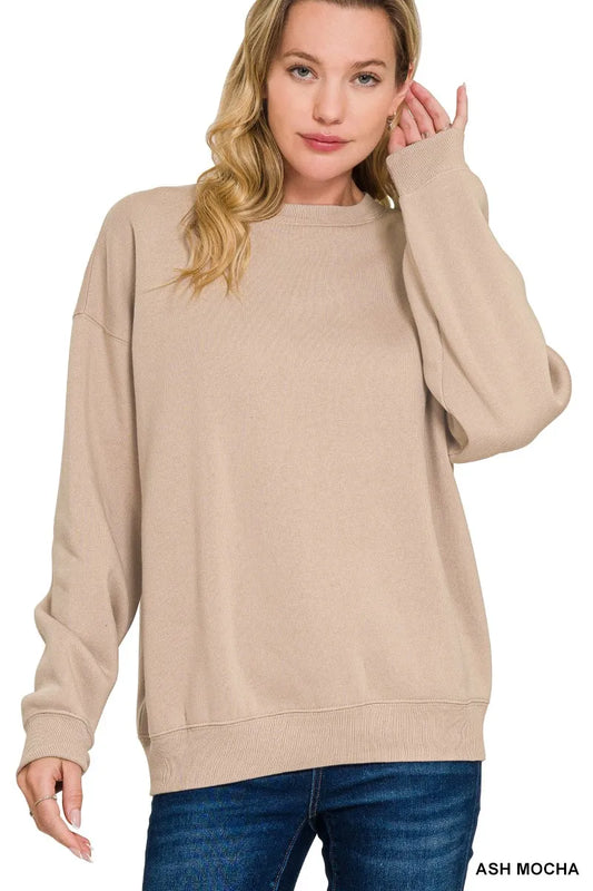 Zenana Fleece Crewneck Long Sleeve Sweatshirt - Velora