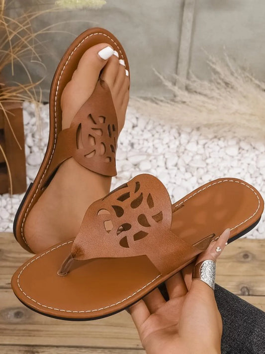 Cutout Toe Post Flats Sandals - Velora