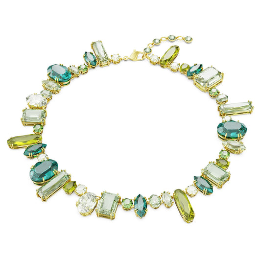 Swarovski Gema Necklace Mixed cuts Green Gold-tone Finish