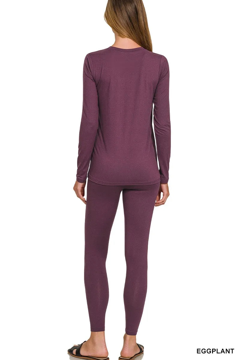 Zenana Microfiber Round Neck Top and Leggings Set - Velora
