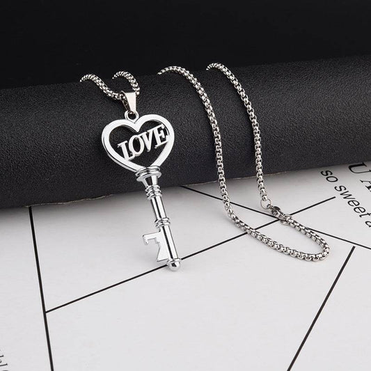 Stainless Steel Necklaces Sweet Heart Key Pendants Choker Chain Korean Fashion Jewelry For Women Jewelry Gifts - Velora