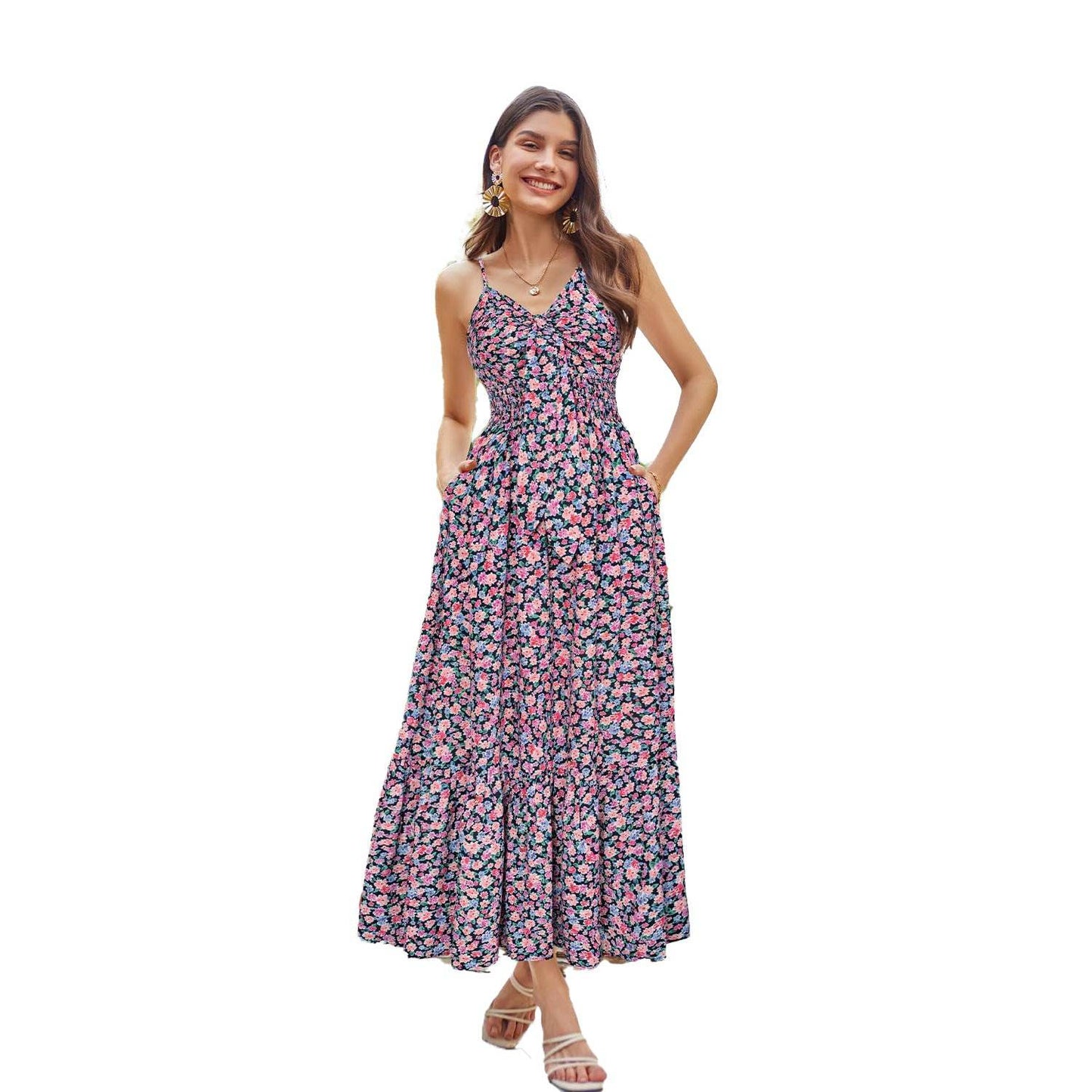 Bohemian Printing Slip Dress Vacation - Velora