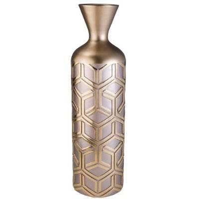 22 Tall Polyresin Decorative Vase, Weave Rose Gold Design - Velora