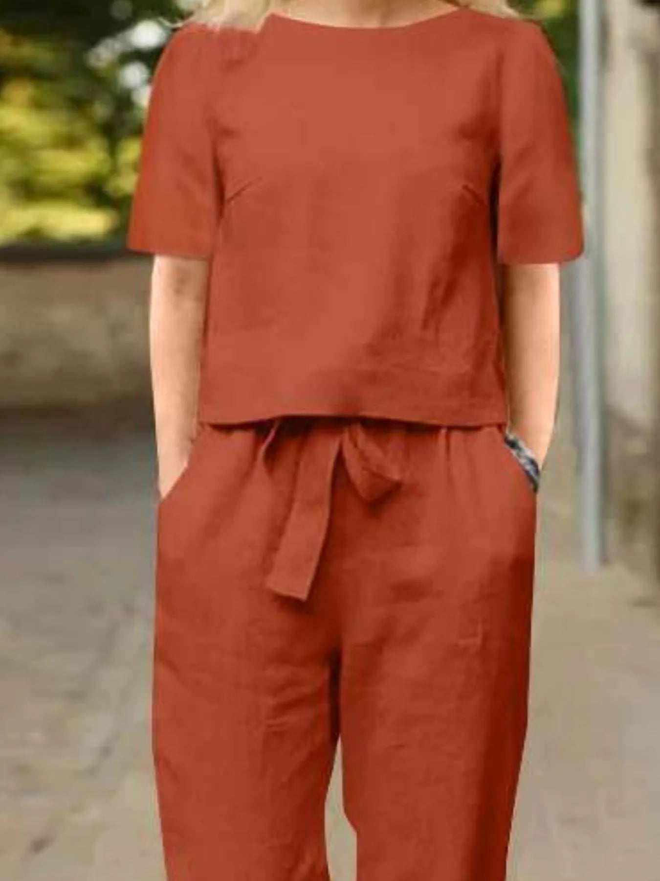 Full Size Round Neck Short Sleeve Top and Pants Set Plus Size - Velora