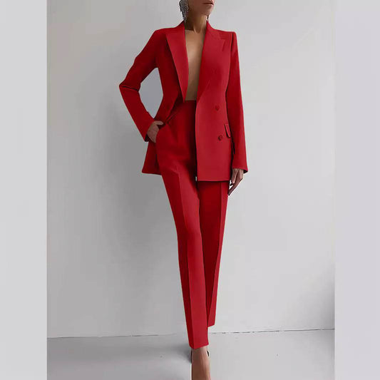 Casual Suits Fashion Long Sleeve Single-breasted Jacket Top And Slim Fit Trousers Women's Business Suits - Velora