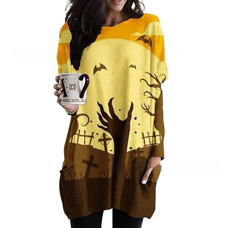 Women's Round Neck Mid-length Long-sleeved T-shirt With Pockets - Velora