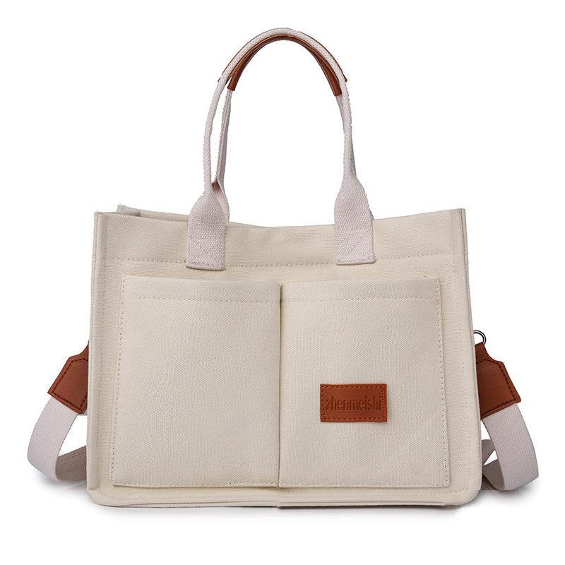 Casual Daily Canvas Tote Shoulder Bags Women Mommy Bag Large Capacity Messenger Multi Pocket Crossbody Chic Reusable Hand Bag - Velora