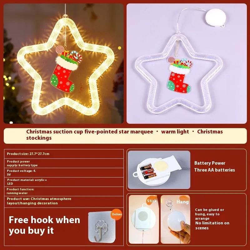 Christmas Pendant Decoration Christmas Atmosphere Led Lights Led Christmas Star Light Decoration For Window Door For Holiday - Velora