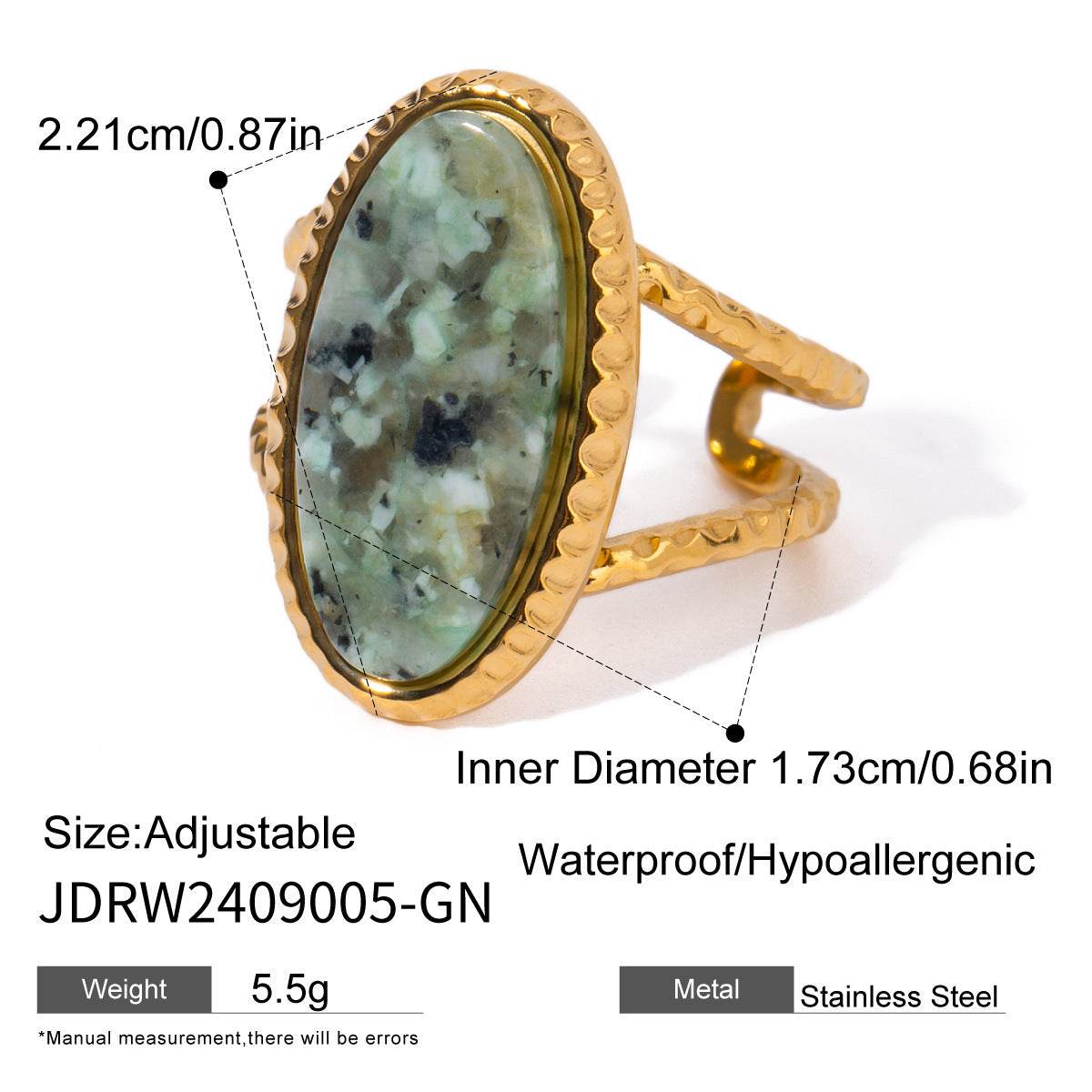 Oval Turquoise Tigereye Adjustable Split Ring - Velora