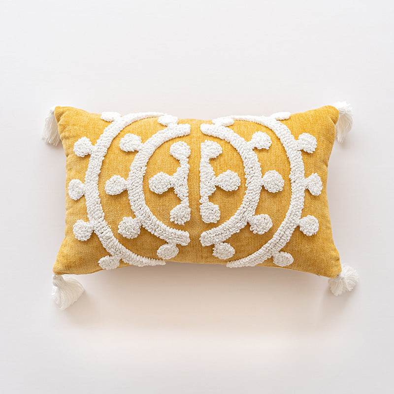 Handmade Embroidery Velvet Embroidery Pillow Cover Craft Cushion Hotel Homestay Tassel Pillow Bedside - Velora