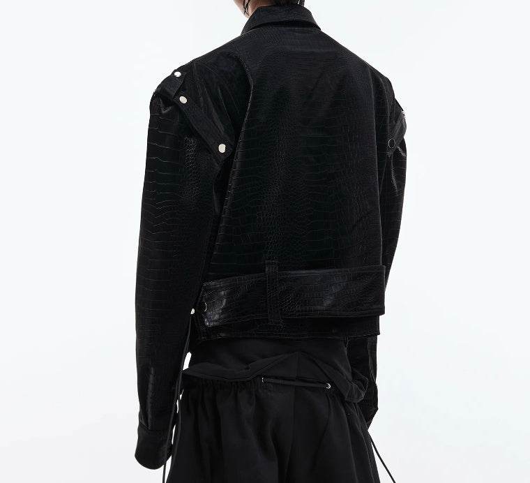 Padded Shoulder PU Leather Coat Deconstruction Design Sense - Velora