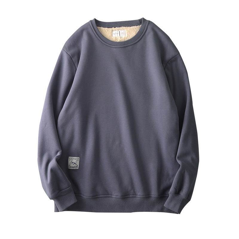 Winter Fleece Sweatshirt Warm Round Neck Pullover Top For Men Solid Color Sweater Boys Teenagers Clothing - Velora