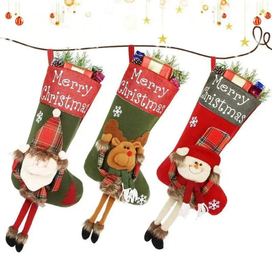 2024 New Year Xmas Big Stockings Set Decorations Christmas 3D Plush Big Sock Christmas Tree Pendant Decorating Supplies - Velora