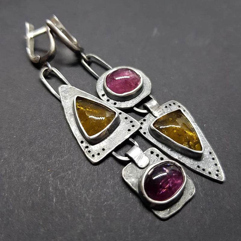Hecheng Retro Geometric Triangle Metal Pendant Earrings Purple Orange Asymmetric Earrings Women's Retro Jewelry Gift Cross - Velora