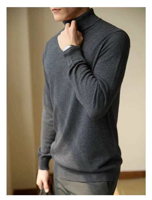 Pure Wool Thermal Slim Fit Turtleneck Sweater for Men - Velora
