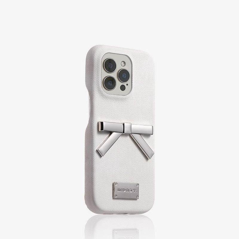 White Denim Metal Bow Anti Drop Silicone Phone Case - Velora