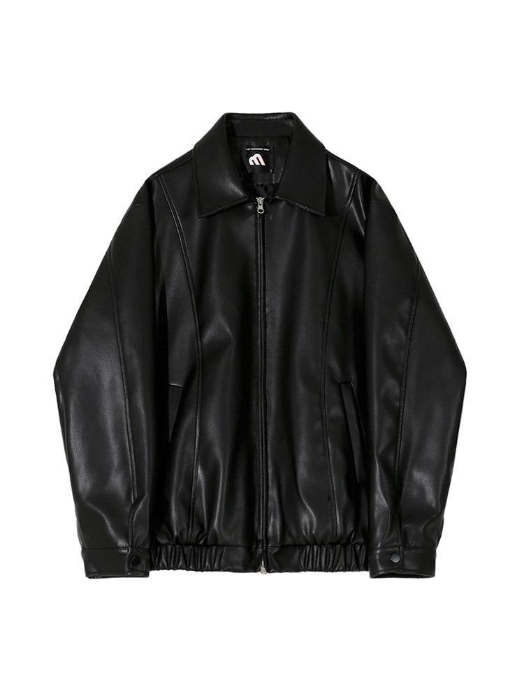 Cropped Leather Coat Male Polo Collar Top - Velora