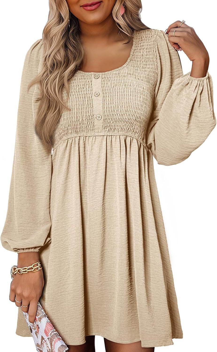 Long Sleeve High Waist A- Line Mini Dress - Velora