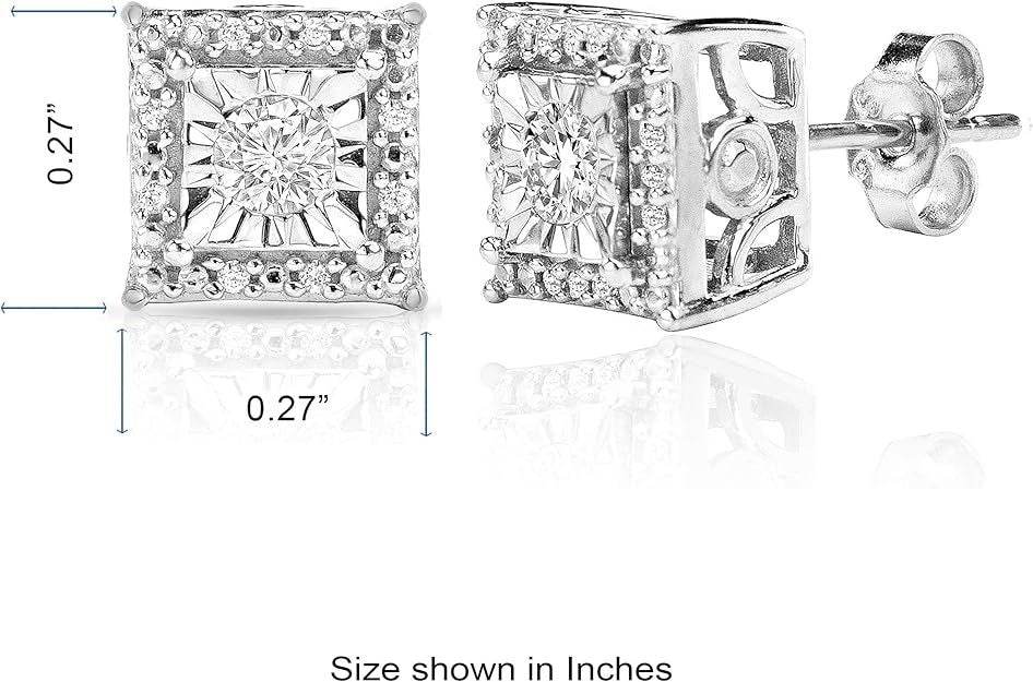 Diamond Stud Earrings For Women Sterling Silver Halo I-J Color, I2 I3 Clarity Metal Diamond Metal Diamond