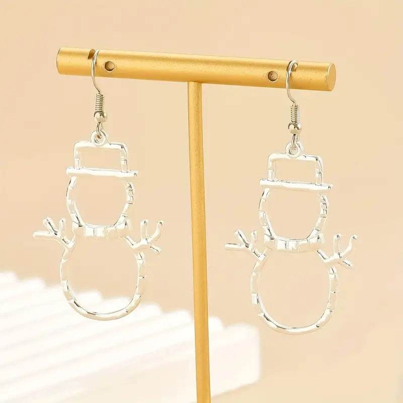 Personalized Snowman Earrings And Pendant Fashion Simple Christmas Hollow Necklace For Women Jewelry - Velora