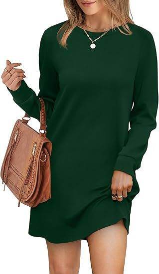 Back Fold Pocket Long Sleeve Sweater Dress - Velora