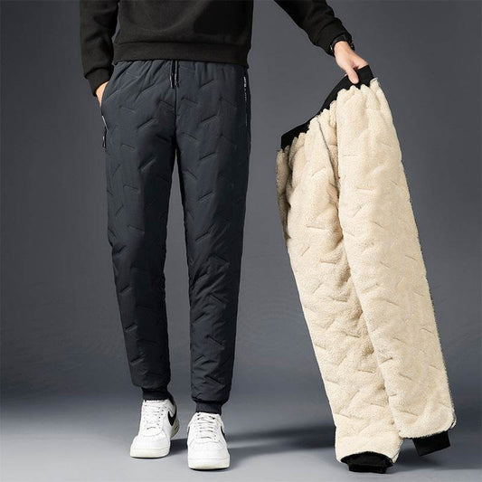 Men's Trousers Winter Velvet Thickening Loose Fleece Pants With Zip Pocket Large Size Windproof Warm Jogging Pants - Velora