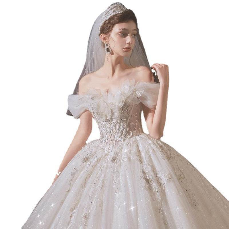 Elegant Elegant Heavy Work Large Trailing Dress - Velora
