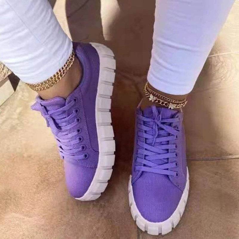 Lace-up Canvas Shoes Summer Round Toe Platform Single Shoes For Women Sneakers - Velora