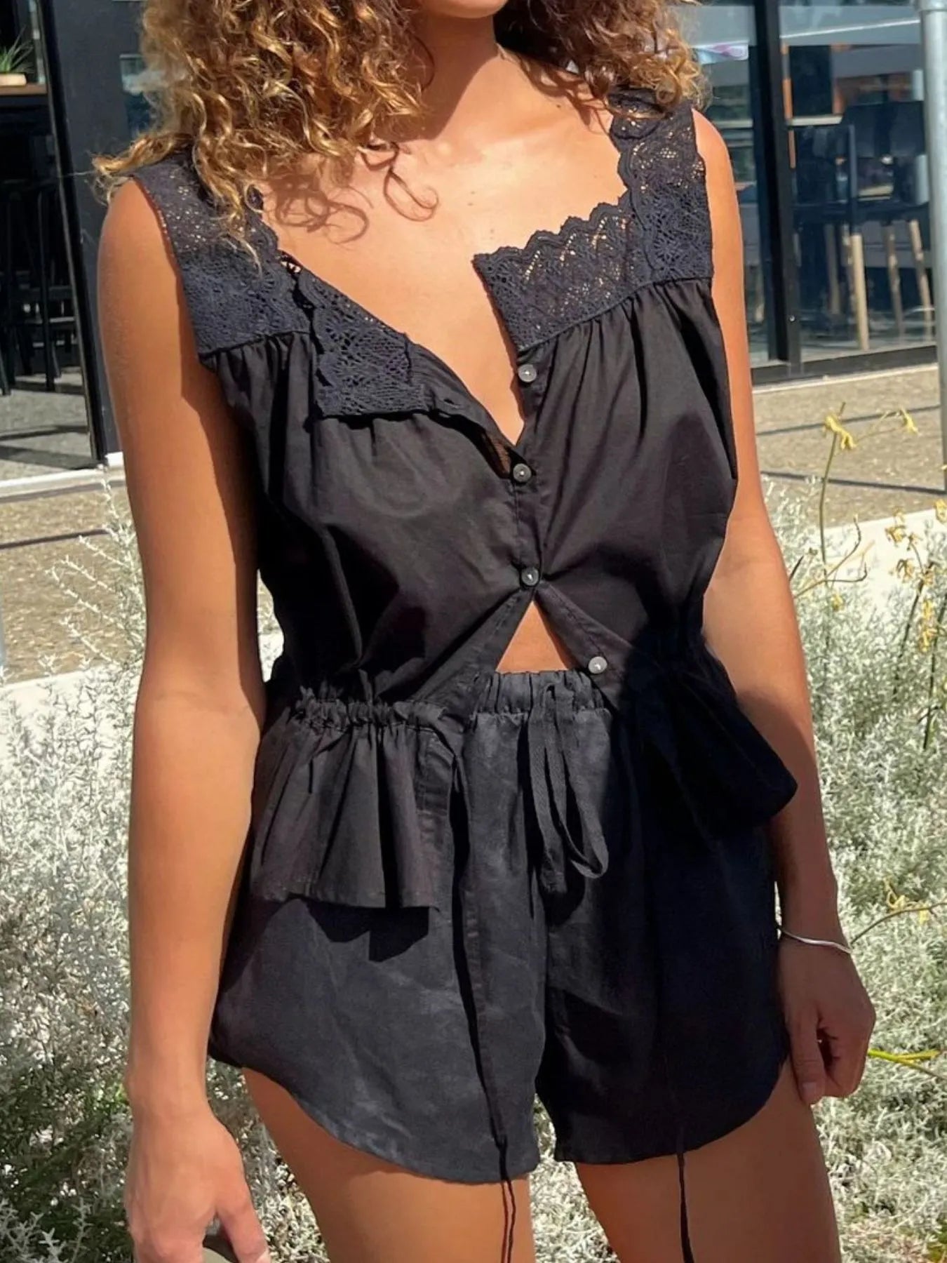 Lace Detail Tank and Shorts Set - Velora
