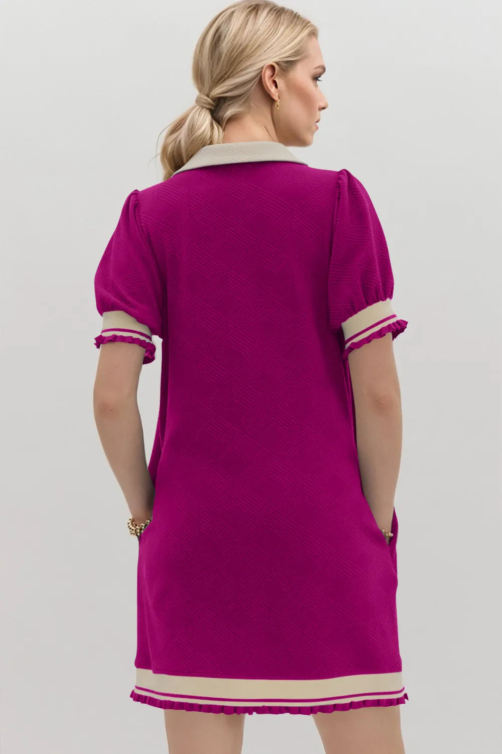 Oh Frill Contrast Trim Johnny Collar Short Sleeve Mini Dress - Velora