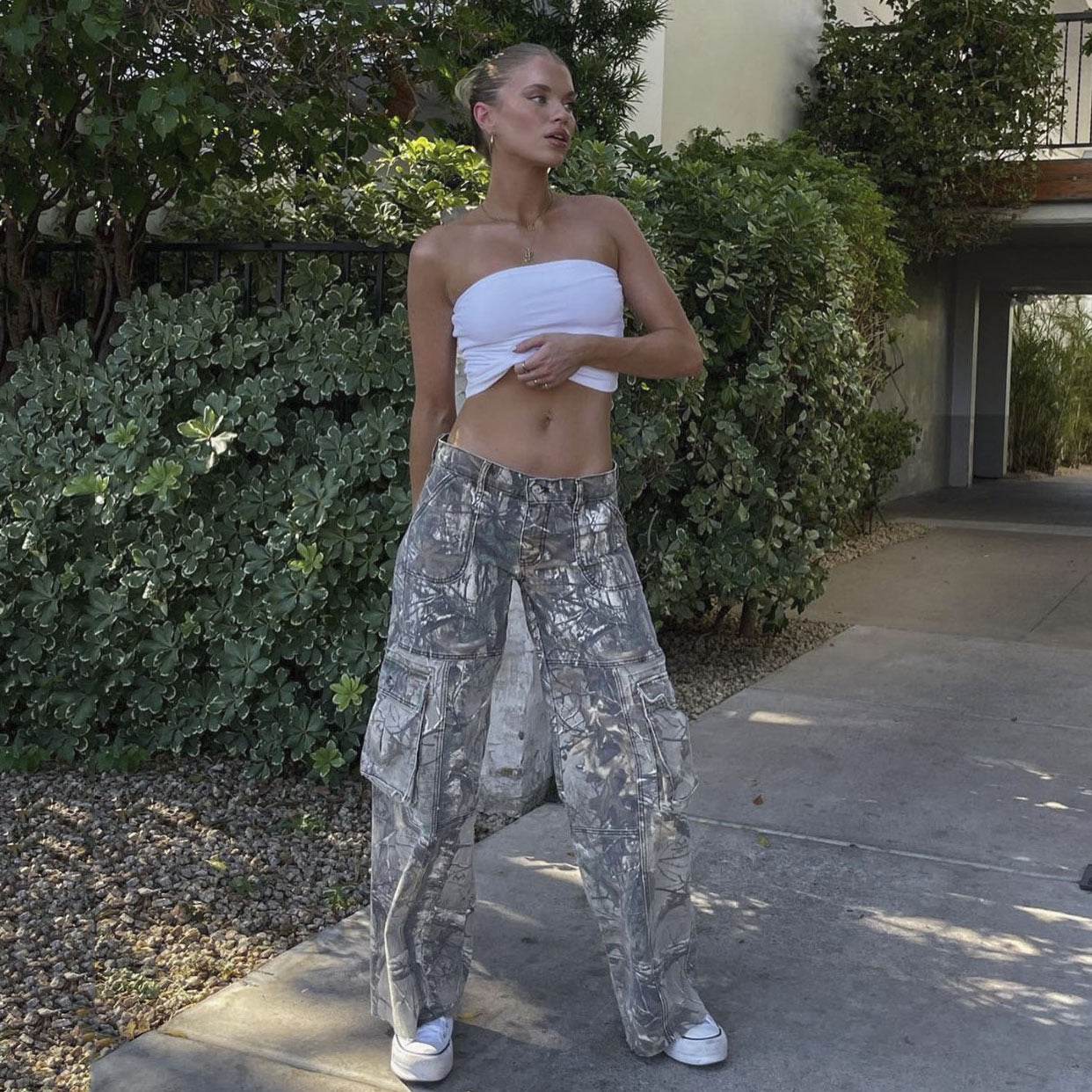 Casual Camouflage Cargo Pants Loose Overalls Summer Low Waist Straight Trousers With Pockets - Velora