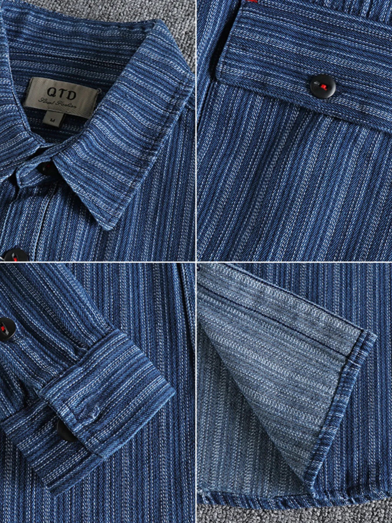 Men's Striped Button Down Denim Shirt - Velora