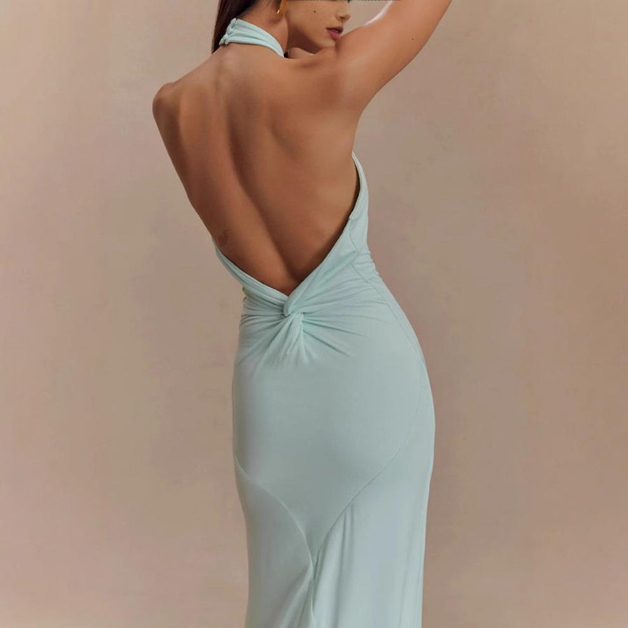 Ins Bodycon Halter Dress Sexy Backless Slim Fit Waist Slimming Maxi Dresses Prom Party Club Clothing For Women Velora