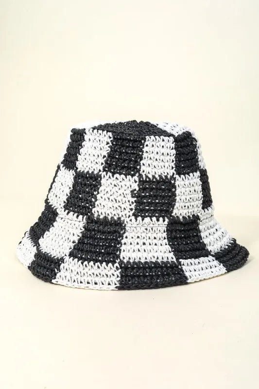Fame Checkered Pattern Knit Bucket Hat - Velora