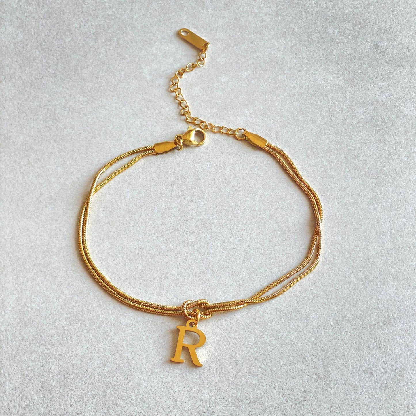 New Letter A-Z Love Knot Bracelets For Women Couple Gold Color Dainty Snake Chain Charm Bracelet Stainless Steel Jewelry Gift Valentine's Day Gifts - Velora