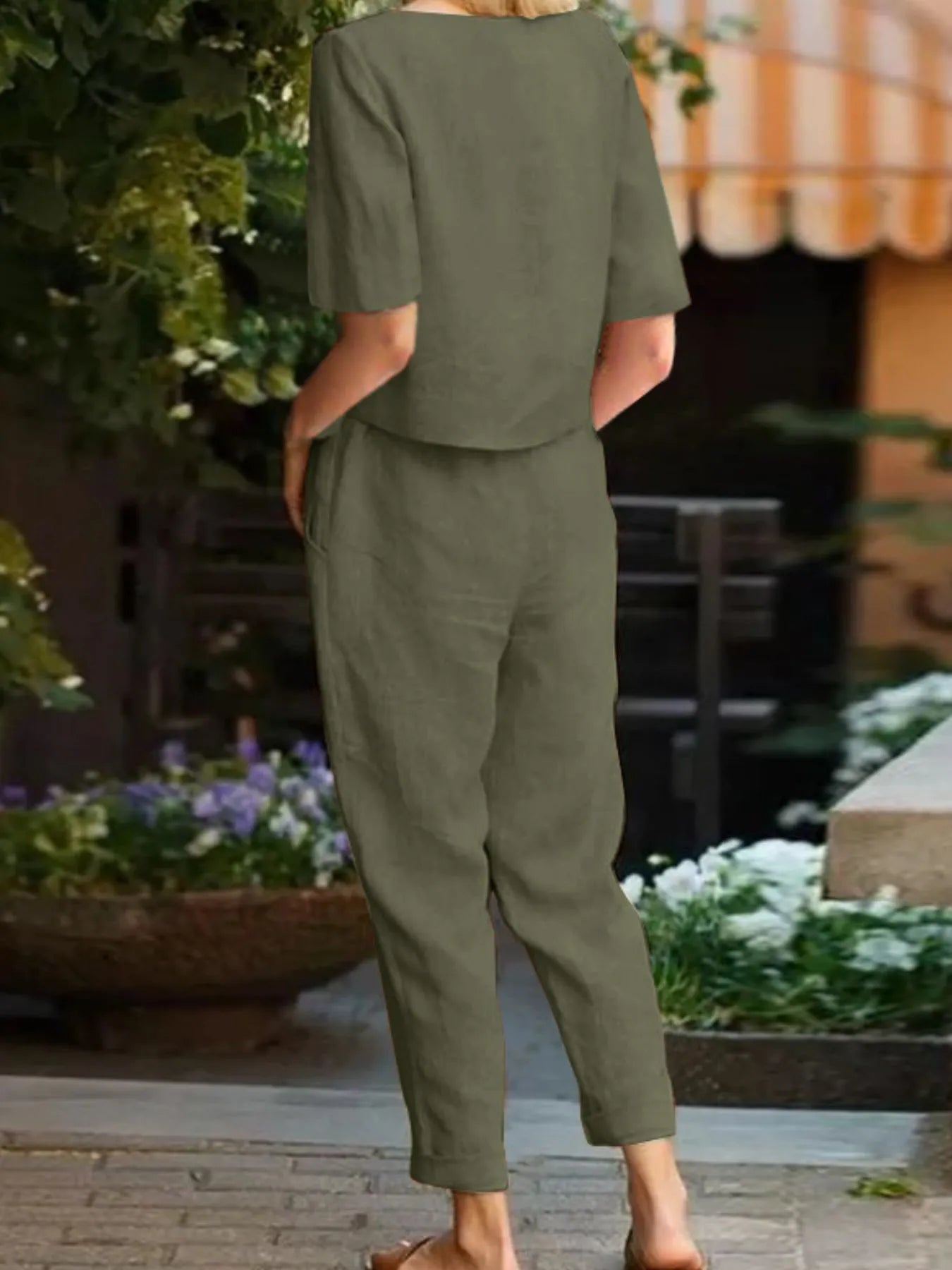 Full Size Round Neck Short Sleeve Top and Pants Set Plus Size - Velora