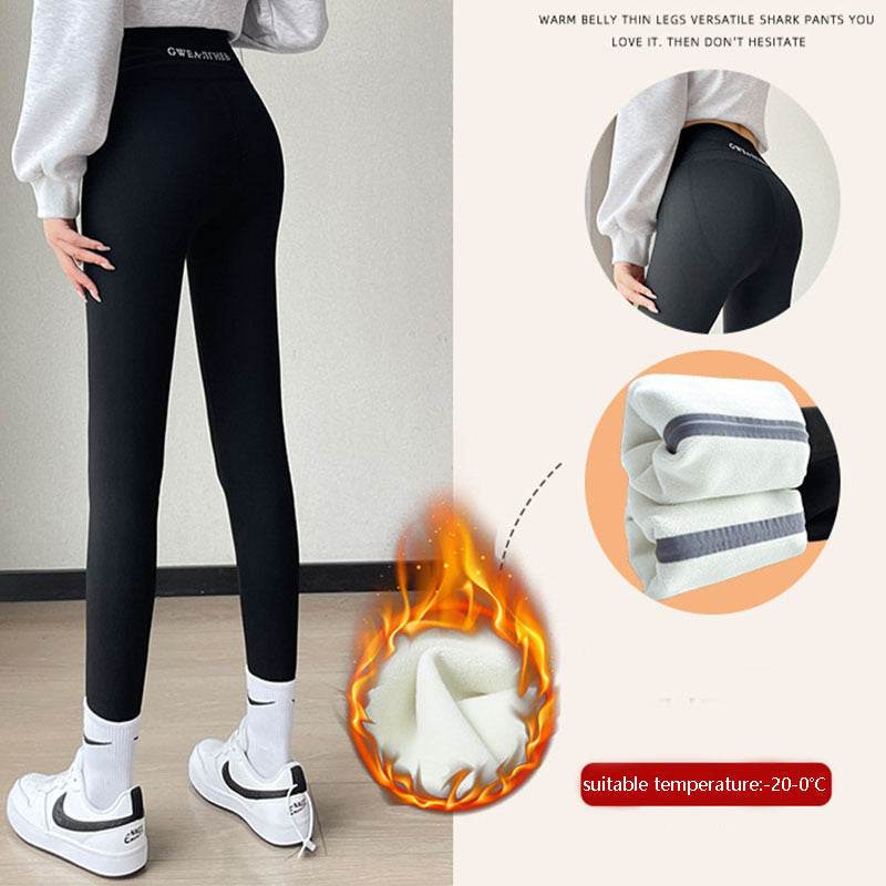 Fleece Thickened Leggings Winter -20 To 5 Shark Pants For Women High Waist Tight Skinny Tummy Control Buttocks Slimming Yoga Pants - Velora